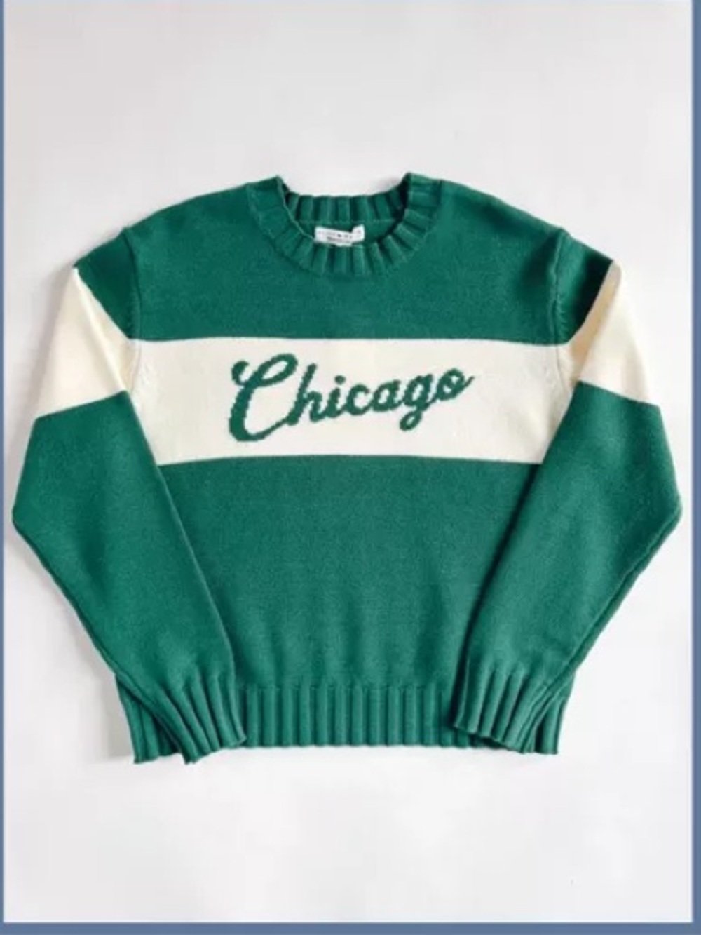 Alice + Wonder Chicago Collegiate Cursive Sweater Green